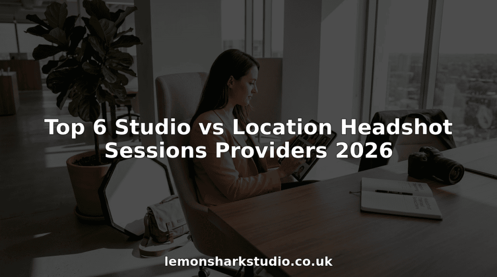Professional reviews headshot proofs in office studio setup